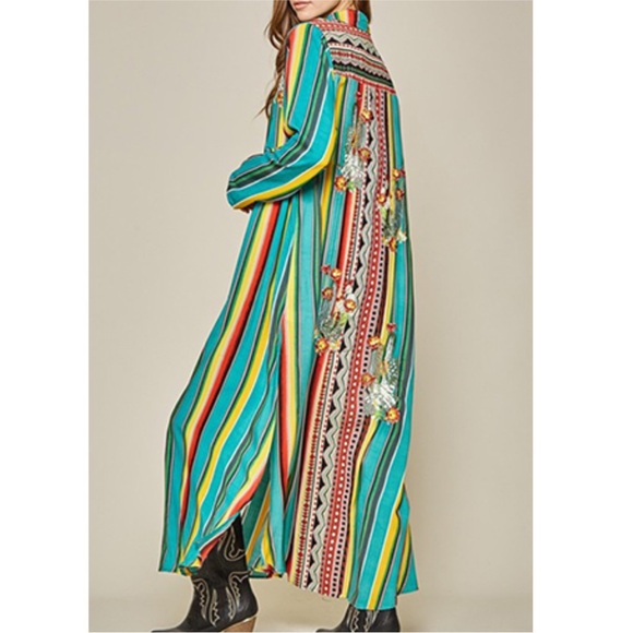 Andree By Unit Colorful Striped Embroidered Southwestern Button Shirt Dress - Picture 1 of 13